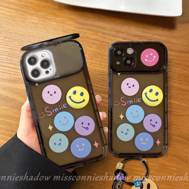 Case Smiley Kartun Lucu Untuk Vivo Y12 Y11 Y17 Y20 Y12s Y12A Y11s Y20s G Y91C Y15 Y12i Y20i Y1S Y30G Y20A Y20G Lembut Kreatif Flip Make Up Cermin Penutup Belakang Dengan Gelang