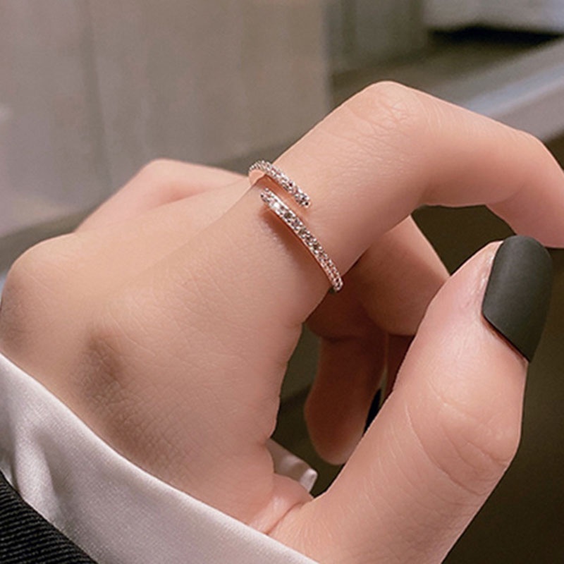 Shiny Zircon Jewelry Rings Korea Sederhana Perak /Rose Gold Wanita Vintage Elegan Perhiasan Hadiah Resizable