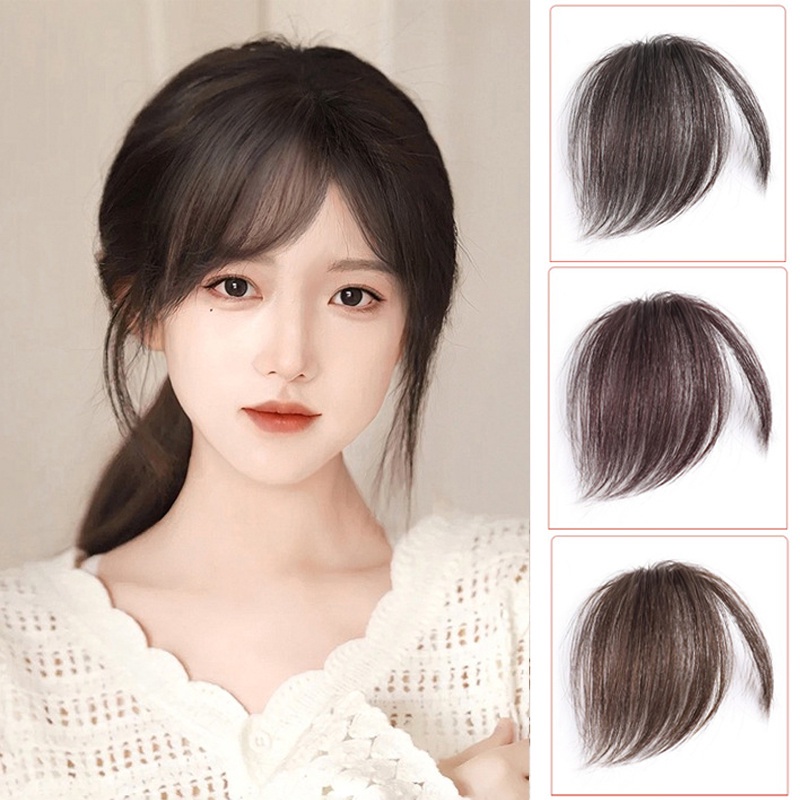 1pcs Poni Rambut Longgar Alami Untuk Wanita Tidak Terlihat Dan Mulus Sopak Udara Berbulu Poni Wig 15cm