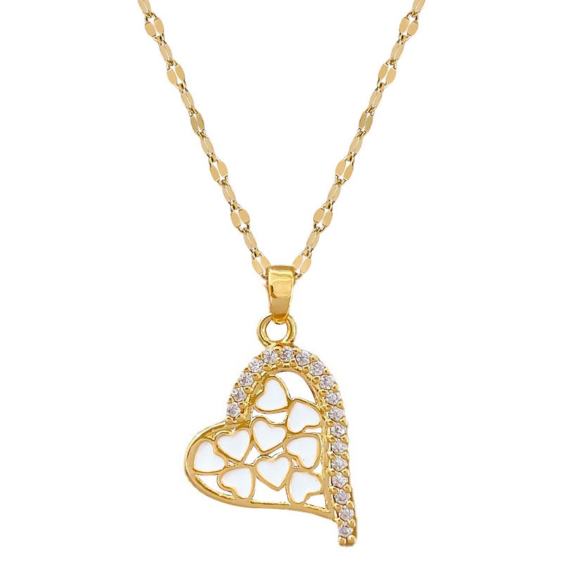 Xiaoboacc Baja Titanium Wanita Fashion Tetes Minyak Diaomdn Cinta Emas Rantai Kalung