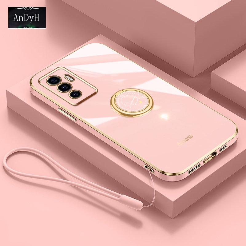 Andyh Casing Ponsel Silikon Ultra Tipis Untuk Vivo V23E 4G 5G S10E Deluxe Perlindungan Jatuh Band Emas Dengan Cincin Jam Dan Lanyard Gratis