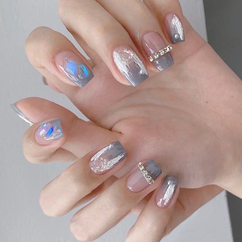 X65 24Pcs DIY Kuku Palsu French Cool Finger Nail Art Kuku Palsu Sticke