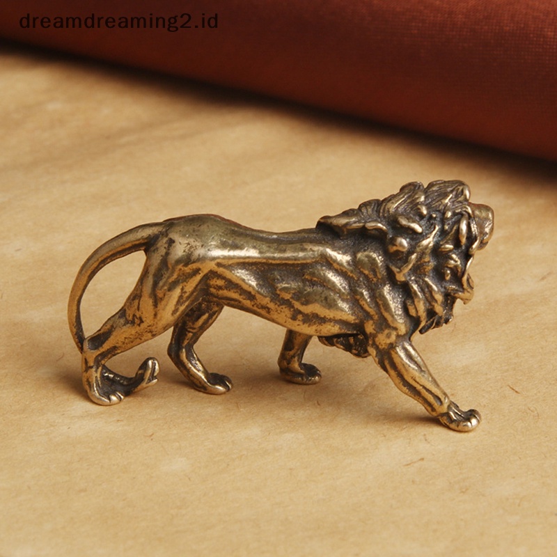 (drea) Patung Miniatur Majestic Lion King Tembaga Murni Dekorasi Meja Craft //