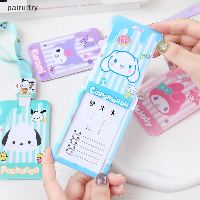 Prt Random Kartun Kuromi Purin Dog My Melody Lucu Siswa Kartu Makan Bus Card Holder Id Card Tempat Penyimpanan Kredit Gantungan Kunci Liontin PRT