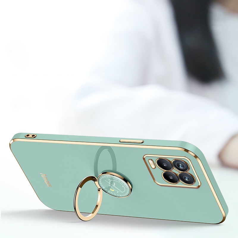 Andyh Casing Ponsel Silikon Ultra Tipis Untuk OPPO Realme8 Pro 4G Realme 8i Realme Narzo 50 Deluxe Perlindungan Jatuh Band Emas Dengan Jam Cincin Dan Lanyard Gratis