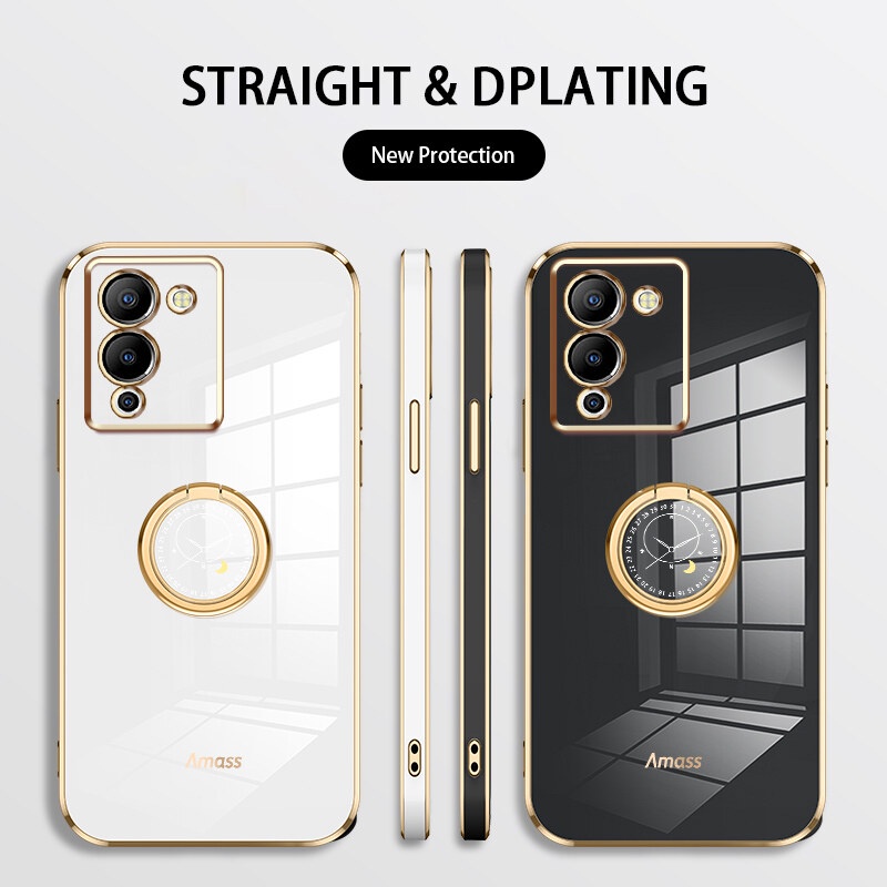 Andyh Casing Ponsel Silikon Ultra Tipis Untuk Infinix Note12 G96 X670 Deluxe Fall Protection Gold Band Dengan Cincin Jam Dan Lanyard Gratis