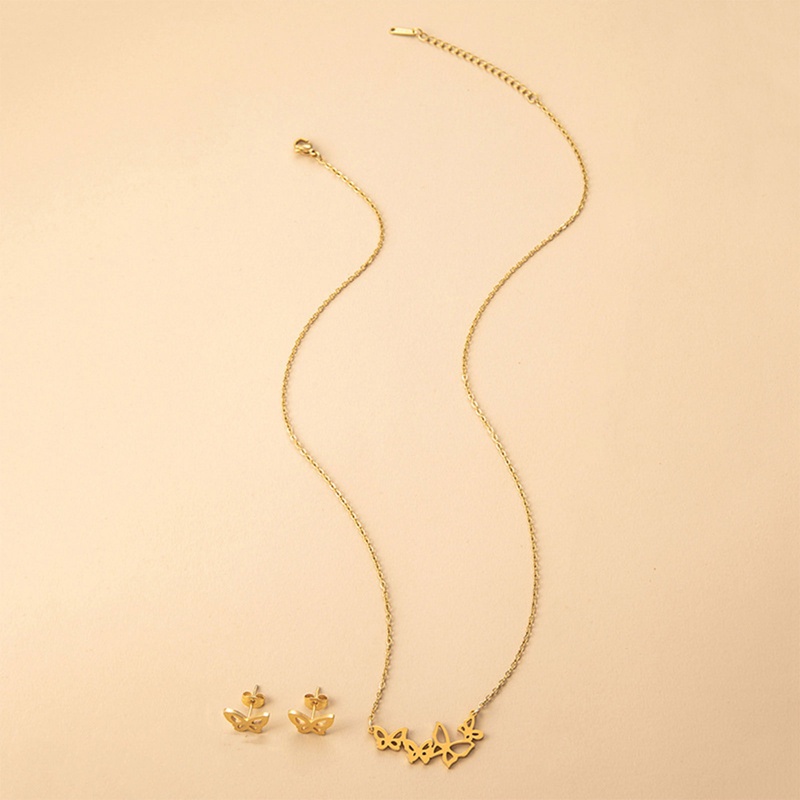 Baru Anti Karat Lucu Kupu-Kupu Pejantan Anting Liontin Kalung Wanita Set Perhiasan