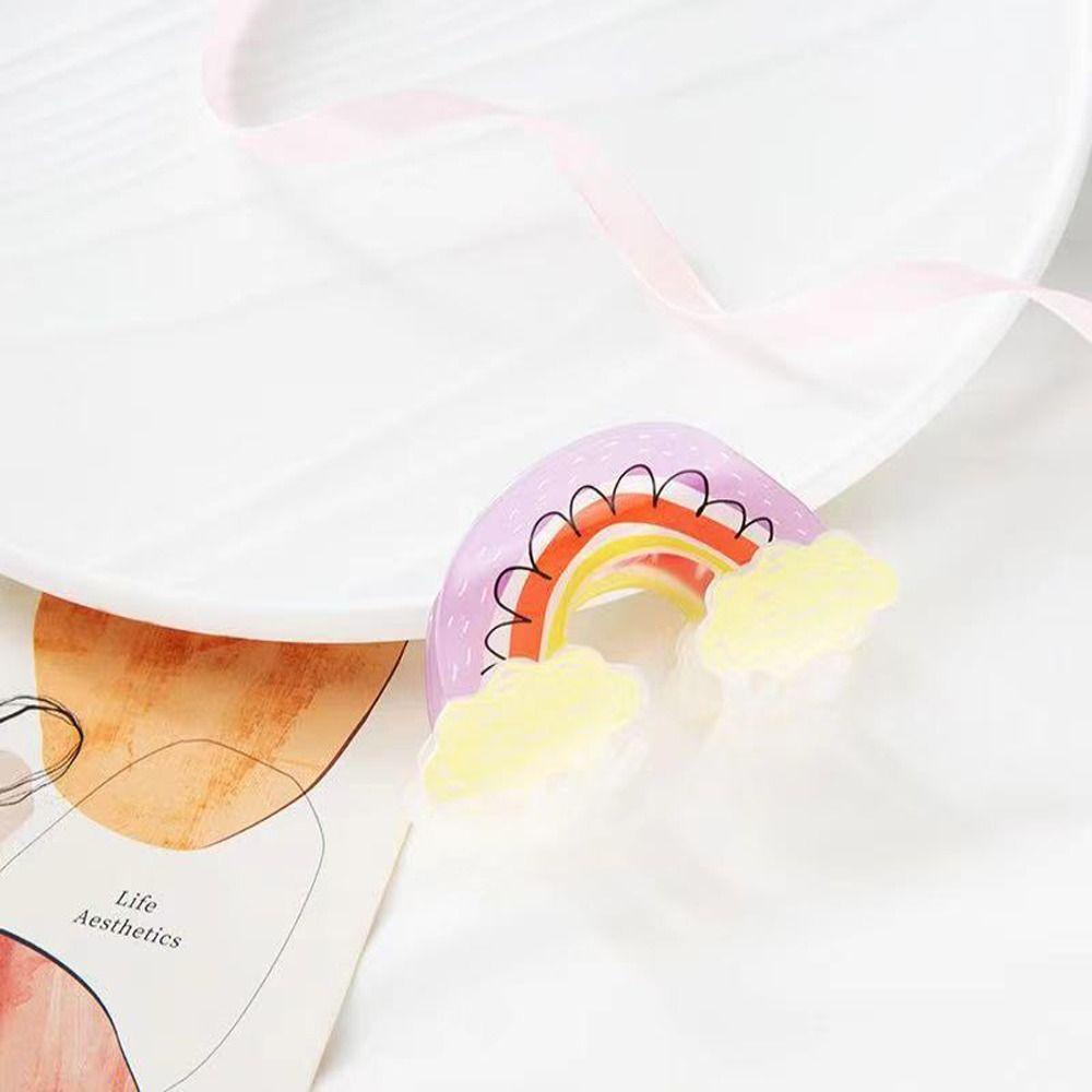 Agustinina Rainbow Hair Claw Lucu Elegan Ponytail Holder Bentuk Setengah Bulan Hiu Klip Permen Warna Geometris Akrilik Printing Jepit Rambut