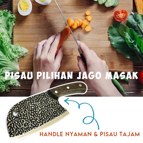 Pisau Dapur Daging Sayur Cincang Cacah Pemotong Handle Kayu Model IKAN