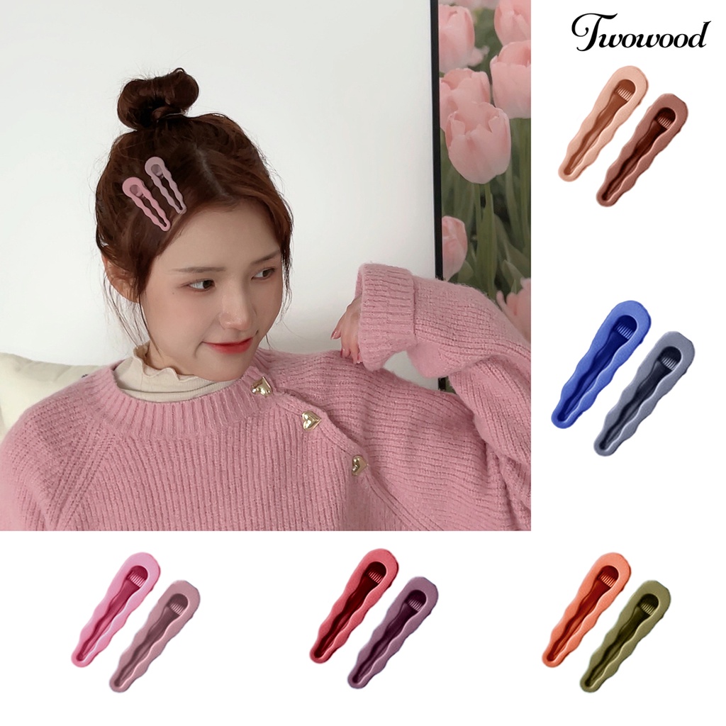 Twowood 2Pcs Wanita Jepit Rambut Frosted Warna Solid Elastis Anti-slip Ringan Rambut-Memperbaiki Gelombang Klip Samping Gadis Klip Rambut Aksesori Rambut