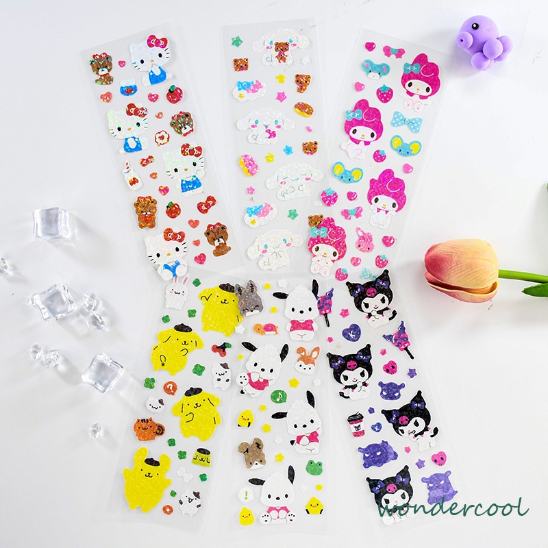 Stiker Kuromi Kartun Cinnamoroll Melody Kuromi Pochacco Dog Shiny Sticker Dekorasi-Won