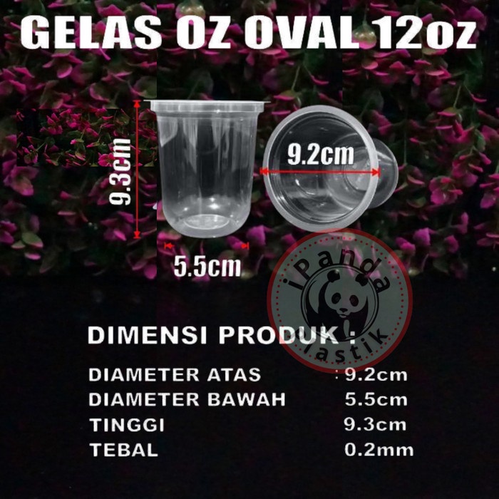 Gelas Oval 12oz Bening Cup Plastik Bulat cup oval 12 oz tebal