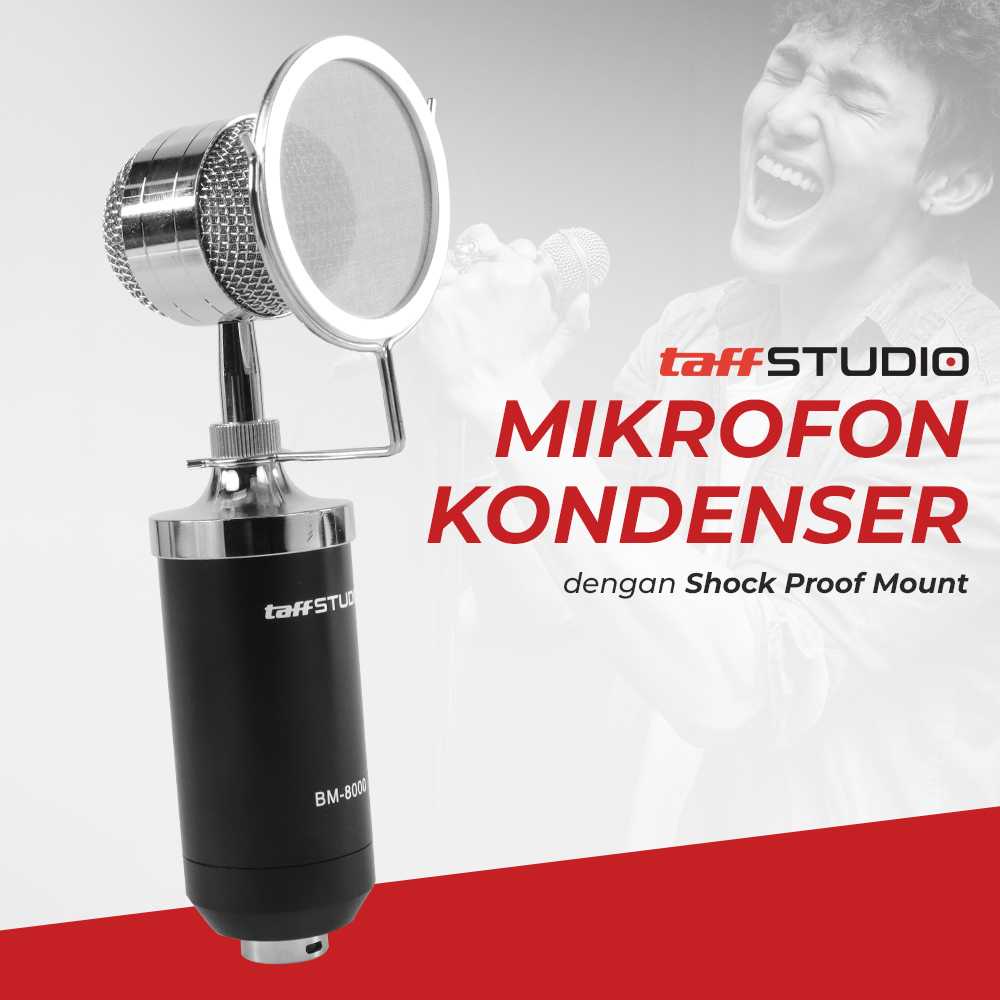 TaffSTUDIO Mikrofon Kondenser dengan Shock Proof Mount - BM-8000