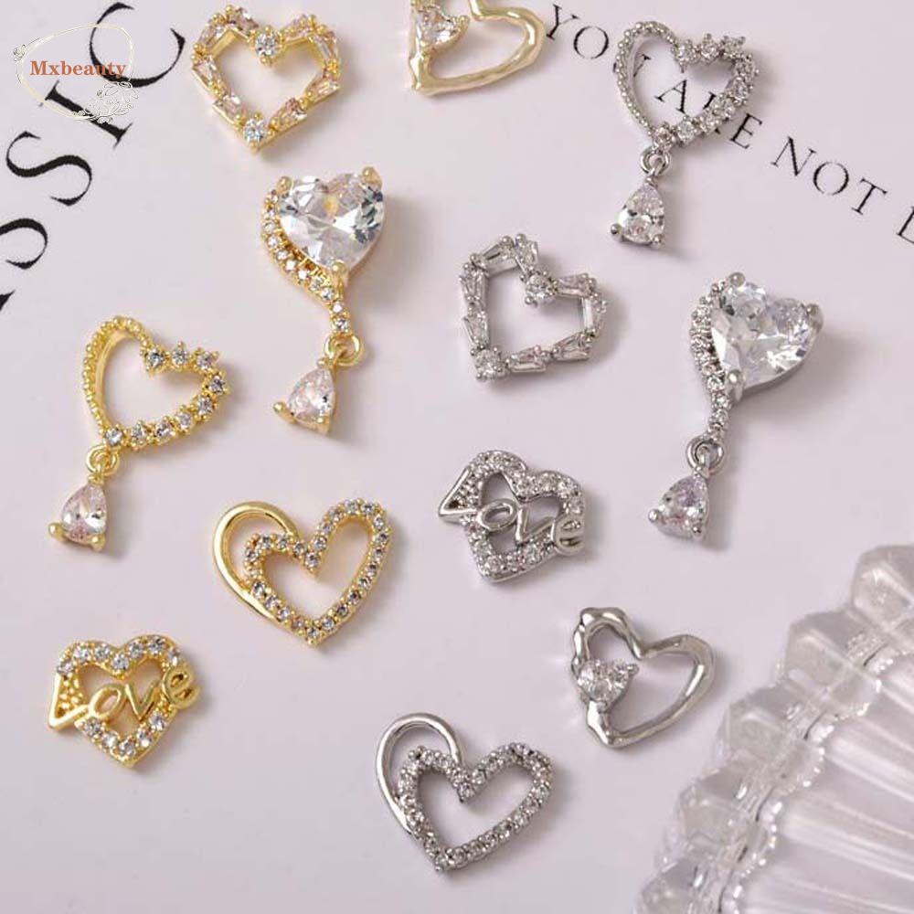 Mxbeauty Hiasan Kuku Hati Wanita Emas Perak Love Heart Manicure Aksesoris Heart Pendant Nail Jewelry