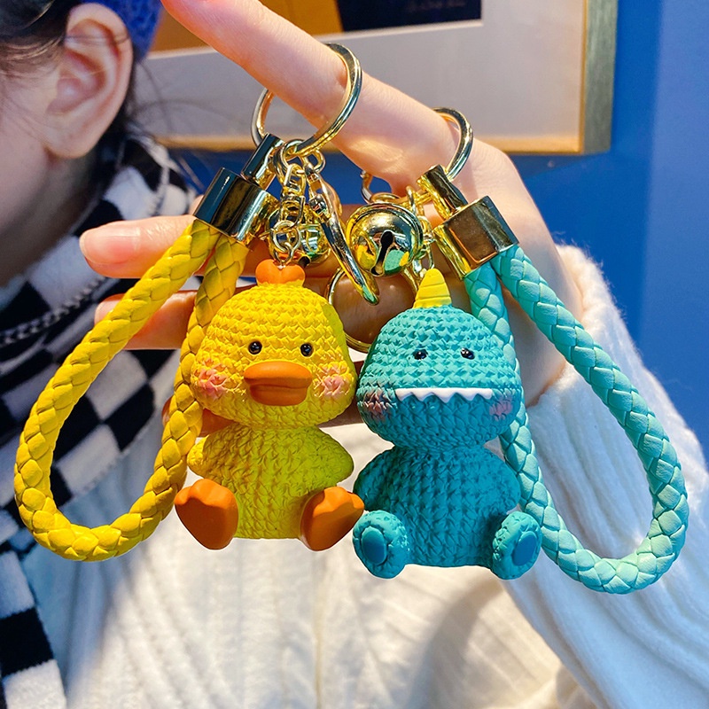 3d Resin Rajut Lucu Kartun Hewan Dinosaurus Babi Bebek Kelinci Dengan Tali Kepang Mobil Rumah Gantungan Kunci Keychain Tas Phone Case Bluetooth Earphone Cover Charms Liontin Hadiah Untuk Pria Wanita