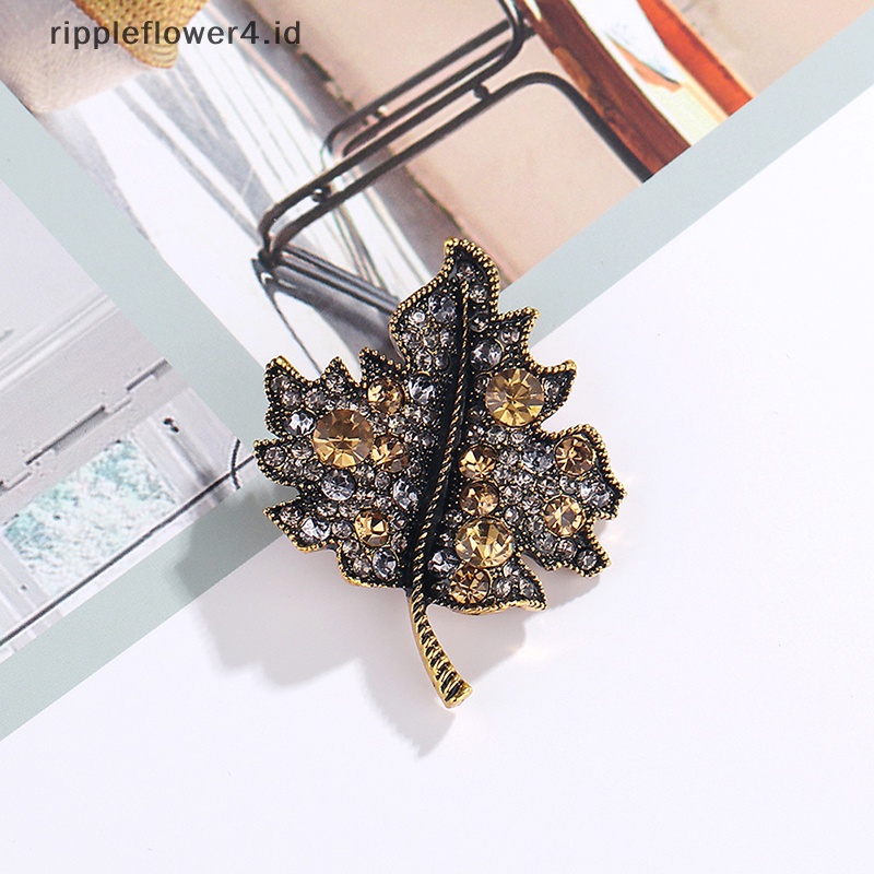 {rippleflower4.id} Berlian Imitasi Maple Daun Berbentuk Bros Pin Retro Badge Tas Pernikahan Dekorasi Ornamen~