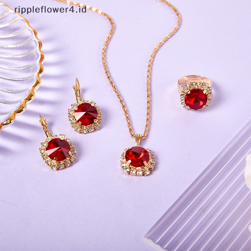 {rippleflower4.id} 1set Kalung Anting Cincin Kristal Bulat Set Fashion Korea Style Crystal Claw Chain Multicolor Set Perhiasan Untuk Wanita Hadiah~