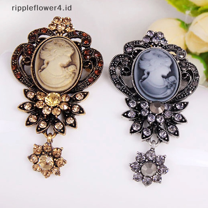 {rippleflower4.id} 1pc Cameo Baru Victoria Gaya Kristal Pesta Pernikahan Wanita Liontin Bros Pin~