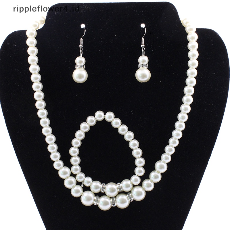 {rippleflower4.id} Kalung Gelang Anting Mutiara Set Pengantin Perempuan Pesta Pernikahan Hadiah Natal~