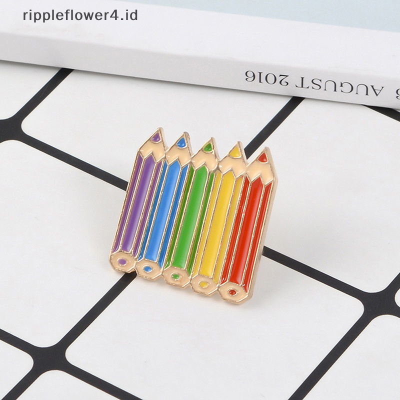 {rippleflower4.id} Pensil Berwarna Enamel pin Masa Kecil Manis Lucu Lencana Bros Kerah pin Kemeja Denim Kerah Kartun Perhiasan Hadiah Anak Perempuan Teman~