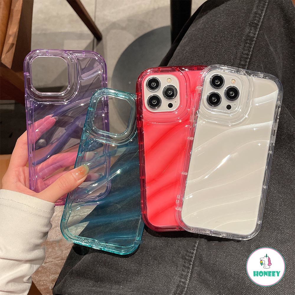 IPHONE Casing Tekstur Gelombang Fashion Untuk Iphone11 12 13 14 Pro Max XR X XS Max Transparan Shockproof Lembut TPU Penutup Belakang