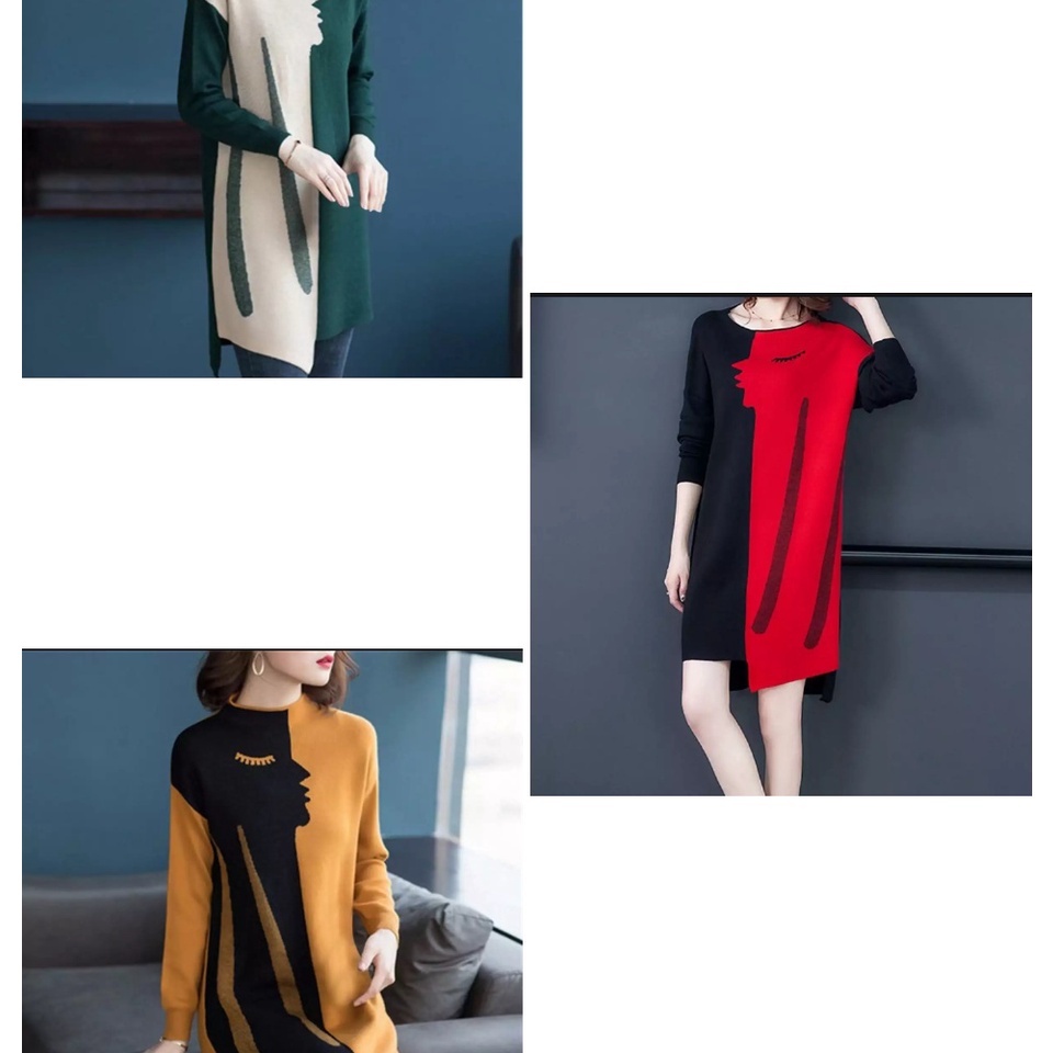 BAJU WANITA/BUSANA WANITA/BAJU TERUSAN PANJANG WANITA/Tunik rajut import realpict terbaru