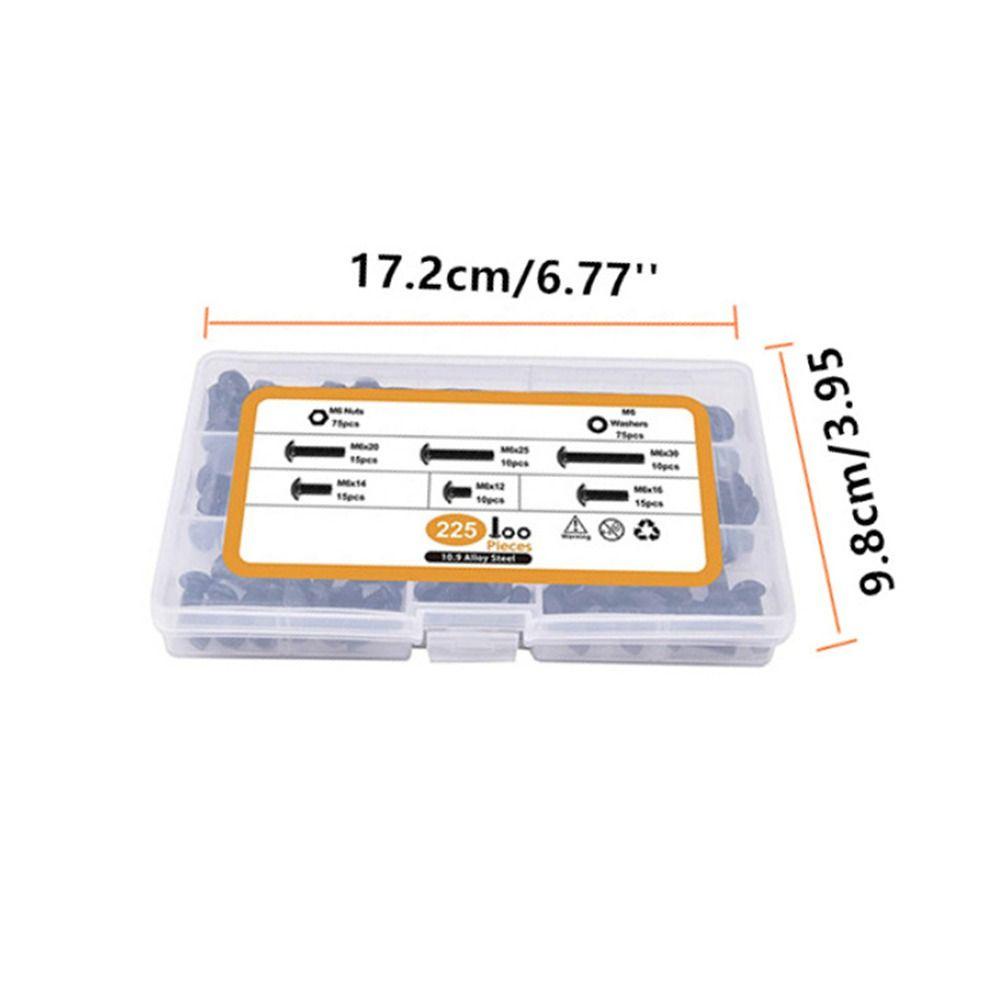 Populer 225pcs Sekrup Kepala Kancing 12mm M6 10.9 High Pull Socket Hex Nuts &amp; Washers