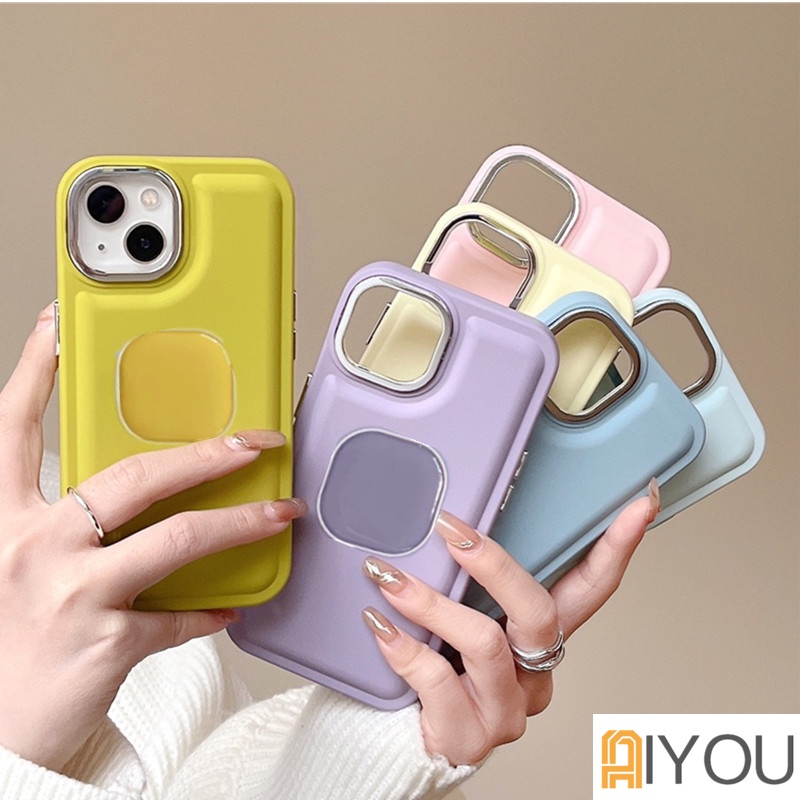 IPHONE Airbag anti Jatuh Fluorescent Candy Color Phone Case Warna Solid Tahan Debu Kompatibel Untuk Iphone14 7 8 plus x xs xr xsmax pro max mini 11 12 13 14 Dengan Tempat Ponsel Persegi