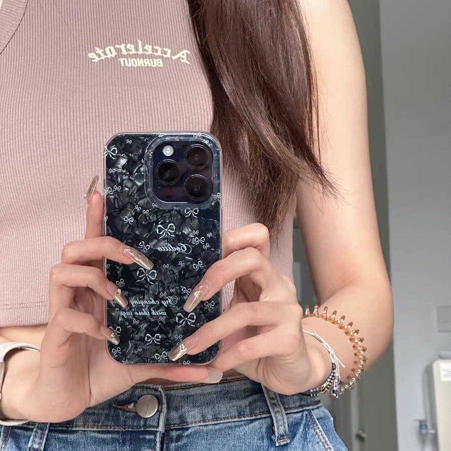 Ins Gaya Cocok Untuk iPhone 14 Pro Max iPhone Phone Case Double-layer Dicetak Pola Busur Kompatibel Dengan Iphone13 13pro 13prm iPhone 11 11pro 14plus 12Pro Max Shockproof TPU Phone Case