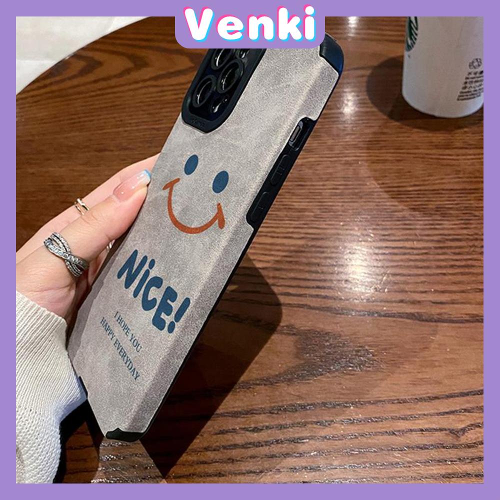 VENKI - Untuk iPhone 11 Casing Ponsel Kulit Dilaminasi Murid Mata Suede Casing Ponsel  Soft Shockproof Airbag Pelindung Kamera Emoticon Senyum Lucu Kompatibel dengan iPhone 14 13 12 Pro