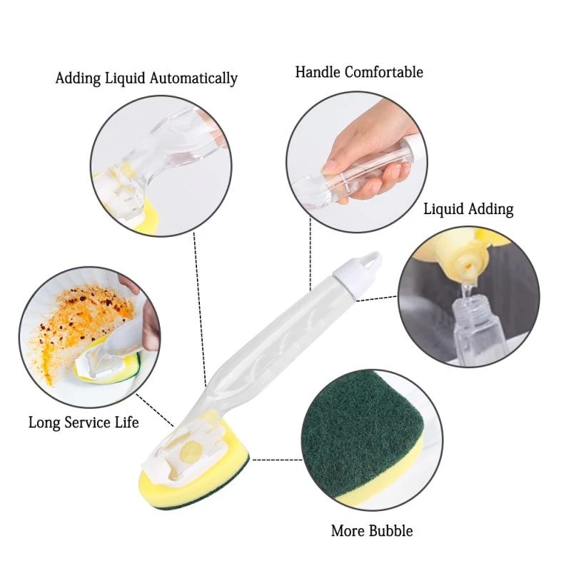 Alat Cuci Piring Bongkar Pasang/Kitchen Sink Scrubber Decontaminated Cleaning Brush/Sikat Panci Spons Gagang Panjang Dengan Dispenser Sabun/Sikat Cuci Piring Rumah Tangga Yang Dapat Diganti