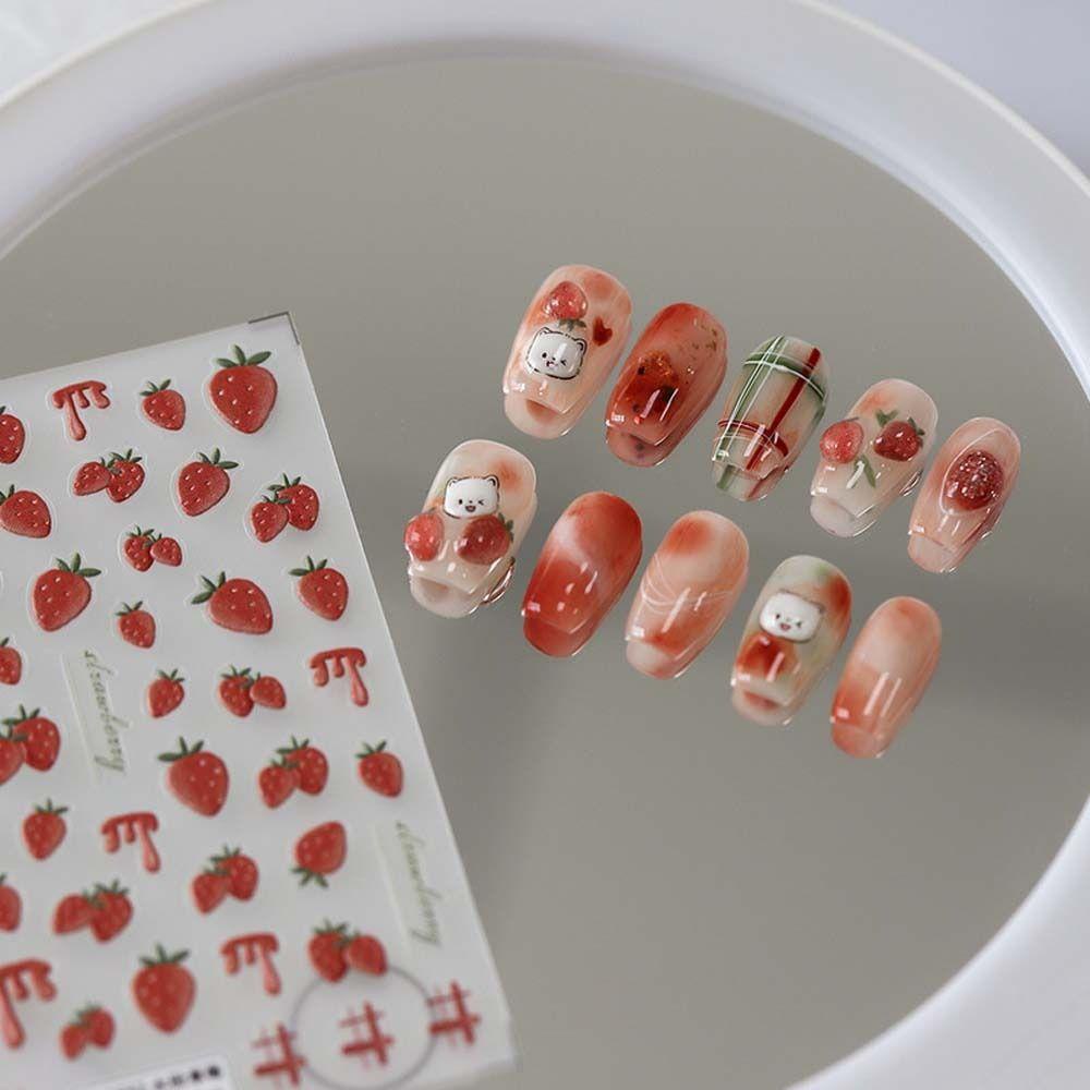 Mxbeauty Kartun Stiker Kuku Wanita Warna-Warni Kue Kelinci Beruang Dessert Dekorasi Kuku