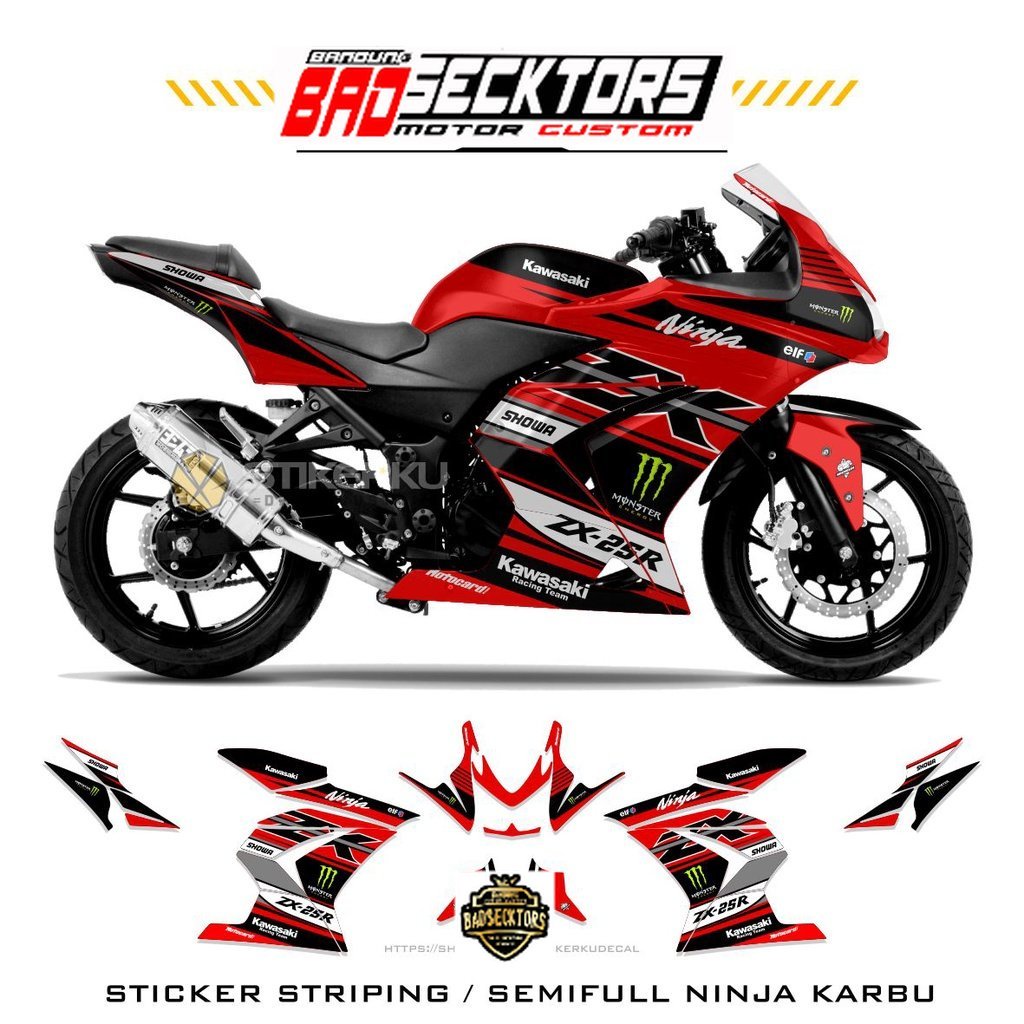 STRIPING NINJA 250R KARBU / MOTIF 2 ZX / SEMIFULL / STICKER / NINJA KARBU / NINJA CARBU / NINJA250R 