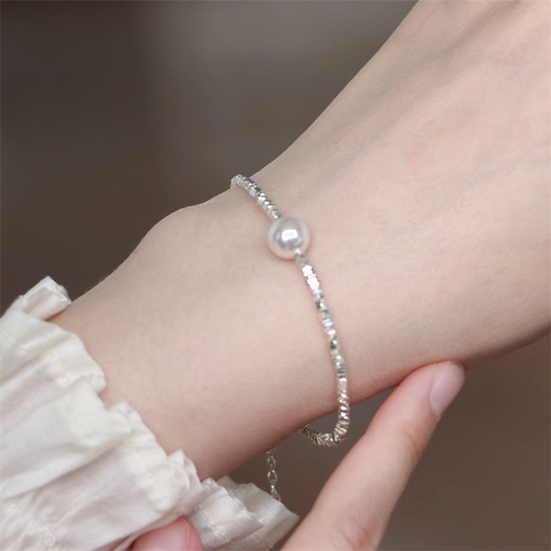 Papaozhu Korea S925 Perak Bersinar Paillette Kecil Mutiara Liontin Kalung Untuk Wanita Perempuan Halus Mungil Berkilauan Choker Kalung Trendi Tulang Selangka Rantai Perhiasan Hadiah