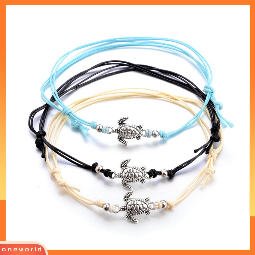 [WOD] 3 Pcs Bohemia Wanita Menenun Tali Sea Turtle Batu Gelang Kaki Gelang Kaki Perhiasan