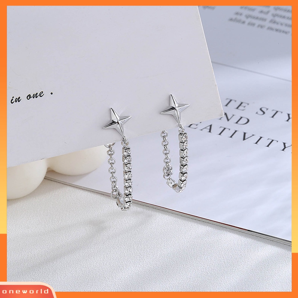 [WOD] 1pc Anting Wanita Bentuk Bintang Rumbai Perhiasan Bersinar Cubic Zirconia Drop Earring Untuk Pesta Pernikahan Perjamuan Prom