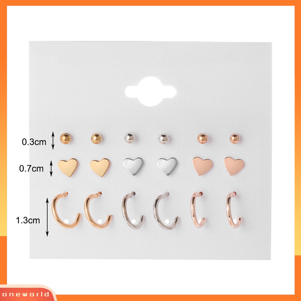 [WOD] 1set Anting Drop Warna Cerah Berkilau Efek Visual Tahan Korosi Bebas Alergi Hias Alloy Wanita All-Match Cinta Hati Gaya Women Earrings Set Untuk Gadis