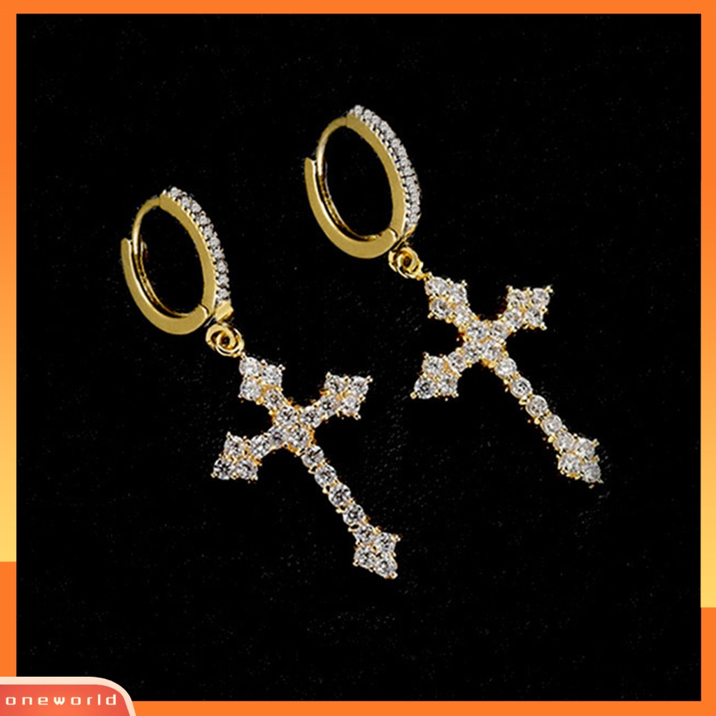 [WOD] 1pasang Anting Menjuntai Cross Hip Hop Perhiasan Berkilau Terang Kilau Anting Hoop Untuk Pakaian Sehari-Hari