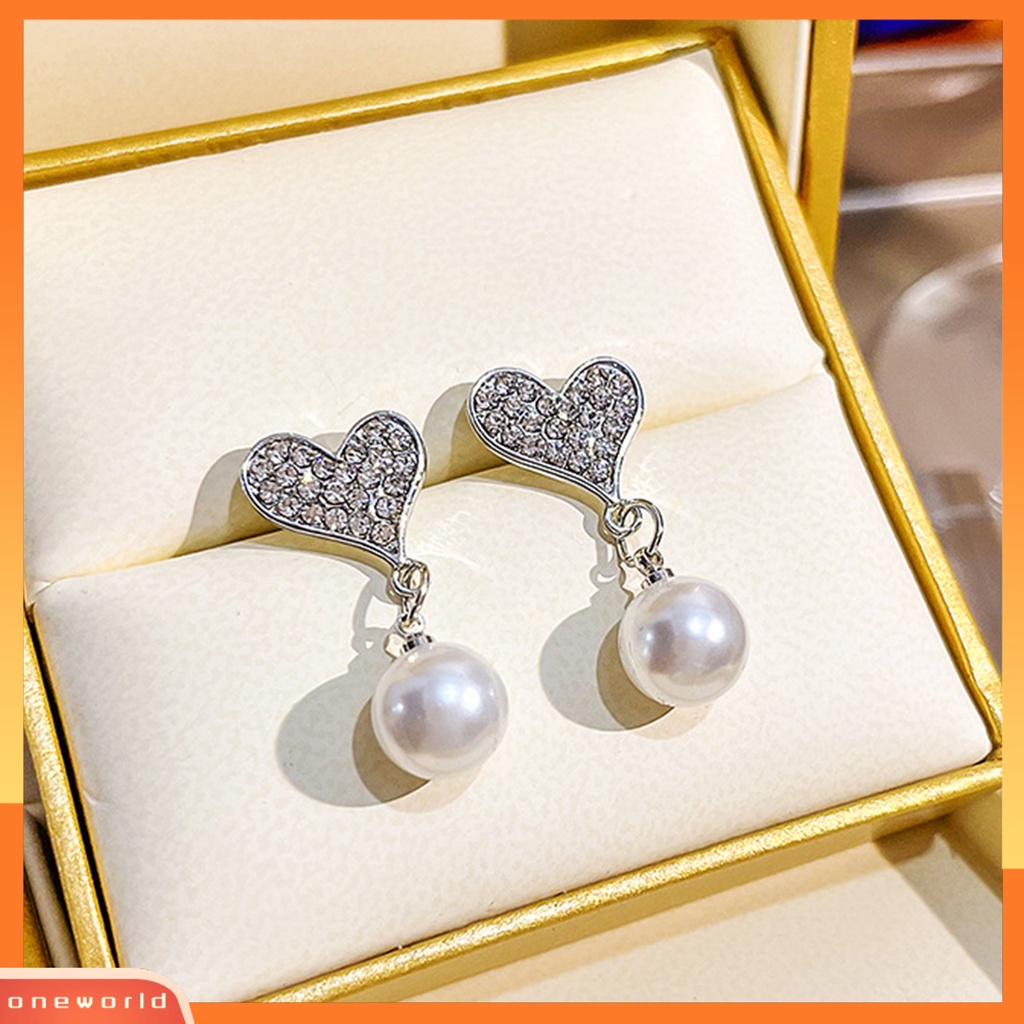 [WOD] 1pasang Anting Menjuntai Shiny Ear Decoration Gaya Korea Berlian Imitasi Cinta Hati Mutiara Imitasi Temperamen Anting Tusuk Untuk Pacaran