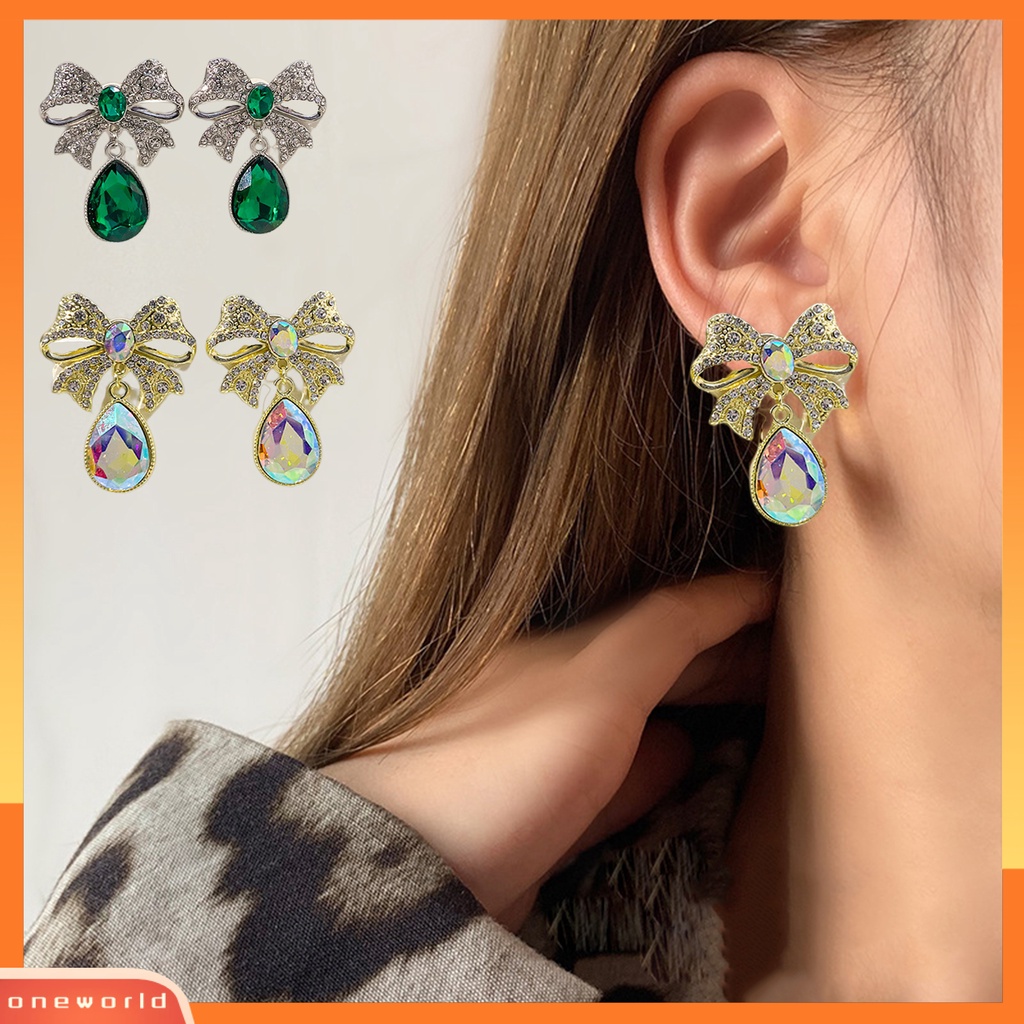 [WOD] Anting Menjuntai Warna-Warni Kristal Imitasi Tetesan Air Gaya Vintage Romantis Hadiah Mempesona Berlian Imitasi Ikatan Simpul Ear Studs Untuk Pesta