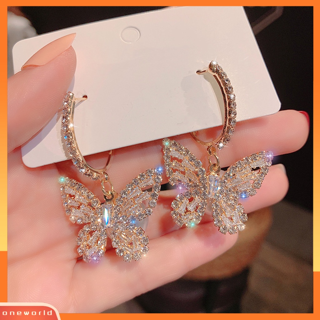 [WOD] 1pasang Anting Wanita Berlian Imitasi Mengkilap Bentuk Kupu-Kupu Anting Menjuntai Indah Untuk Hadiah