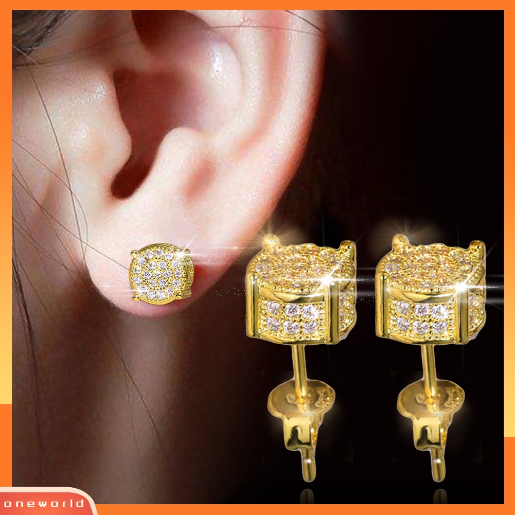 [WOD] Fashion Lady Cubic Zirconia Hias Bulat Telinga Stud Anting Tindik Perhiasan Hadiah