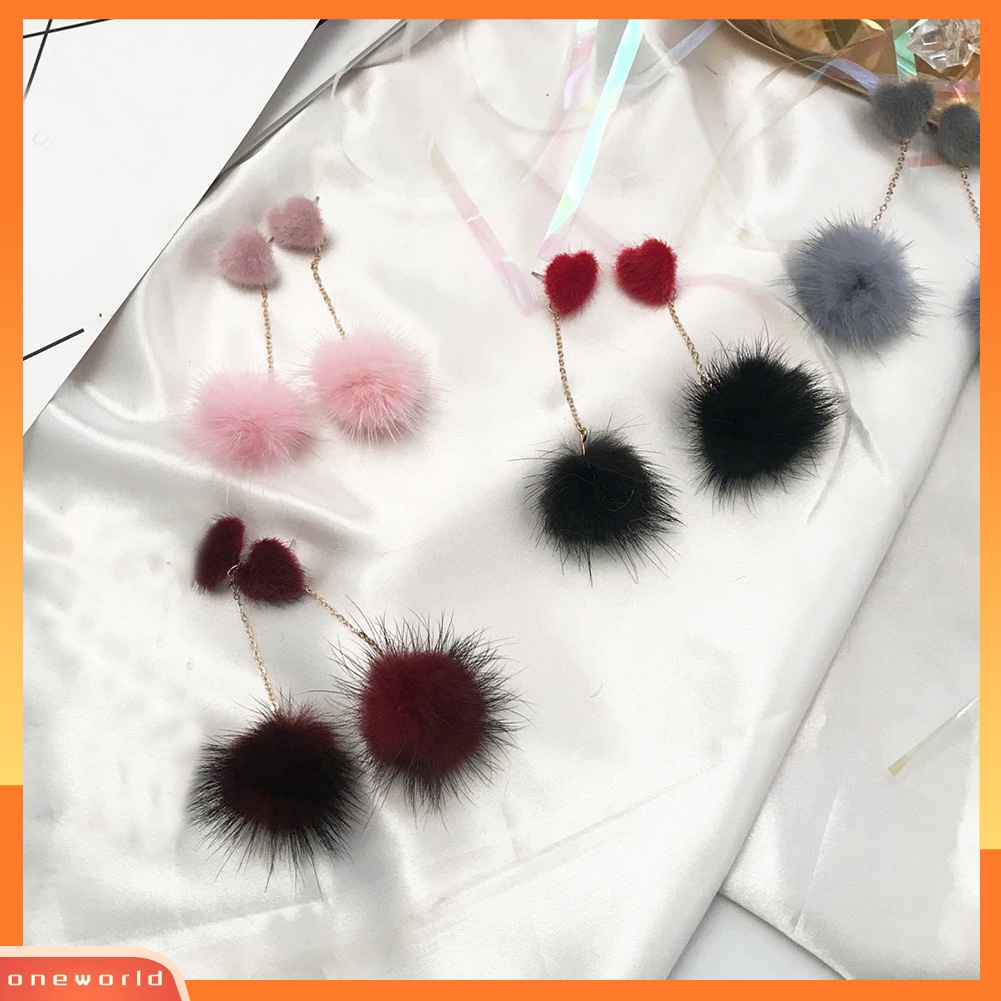 [WOD] Wanita Manis Pompom Panjang Menjuntai Hati Mutiara Imitasi Ear Stud Earrings Perhiasan Hadiah