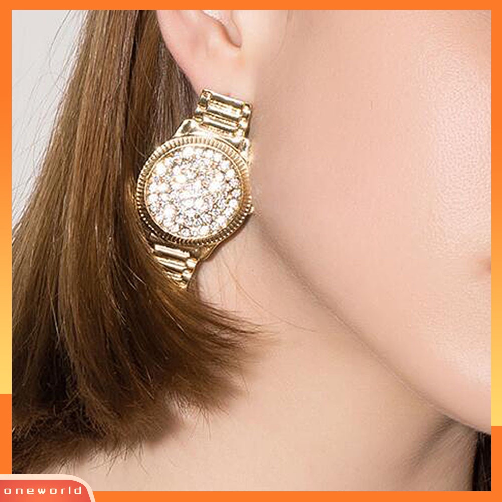 [WOD] Jam Tangan Berlian Imitasi Wanita Bentuk Oval Geometris Menjuntai Ear Drop Earrings Jewelry