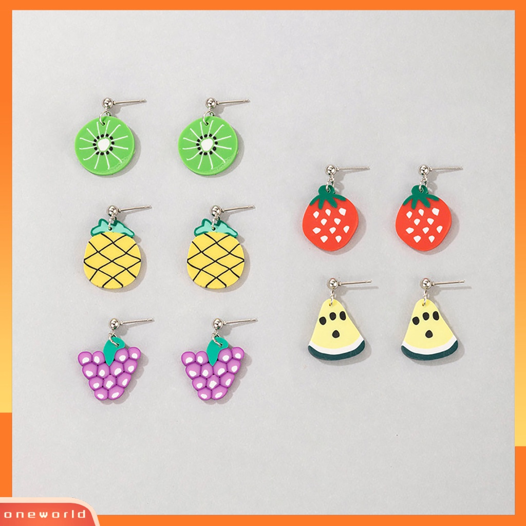 [WOD] 5pasang Anting Menjuntai Bentuk Buah Lucu Polymer Clay Tahan Lama Lady Drop Earrings Untuk Pacaran