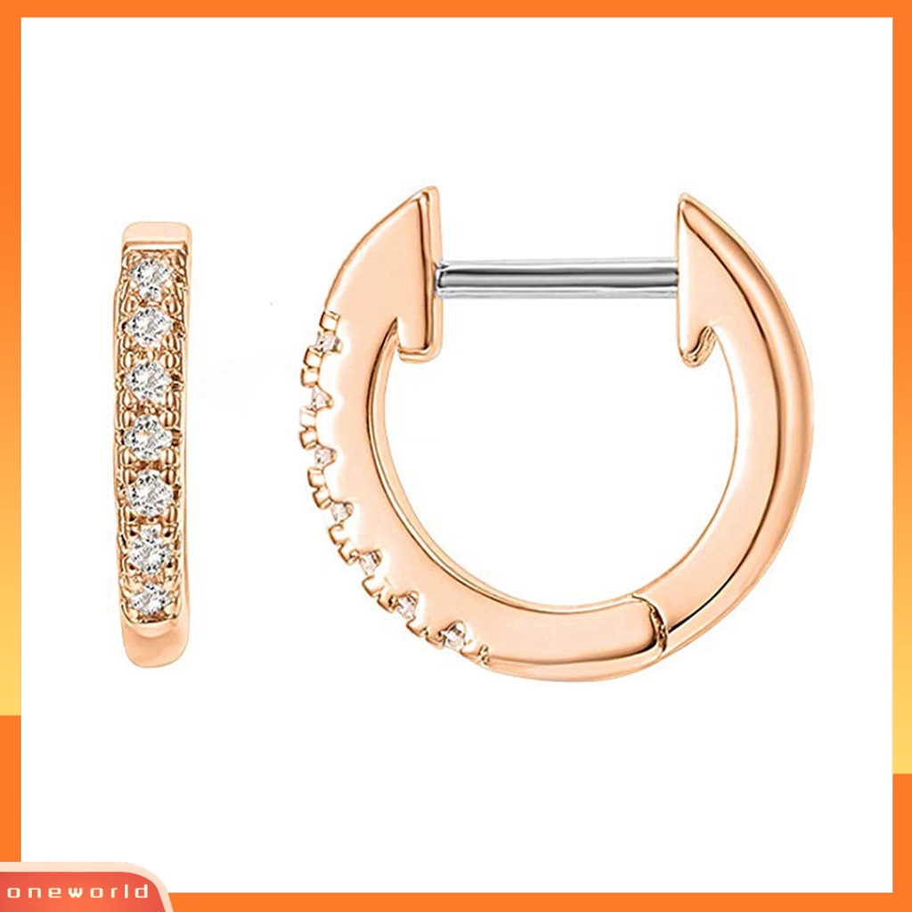 [WOD] Wanita Berlian Imitasi Sederhana Bentuk Bulat Stainless Steel Anti-Alergi Anting Hoop