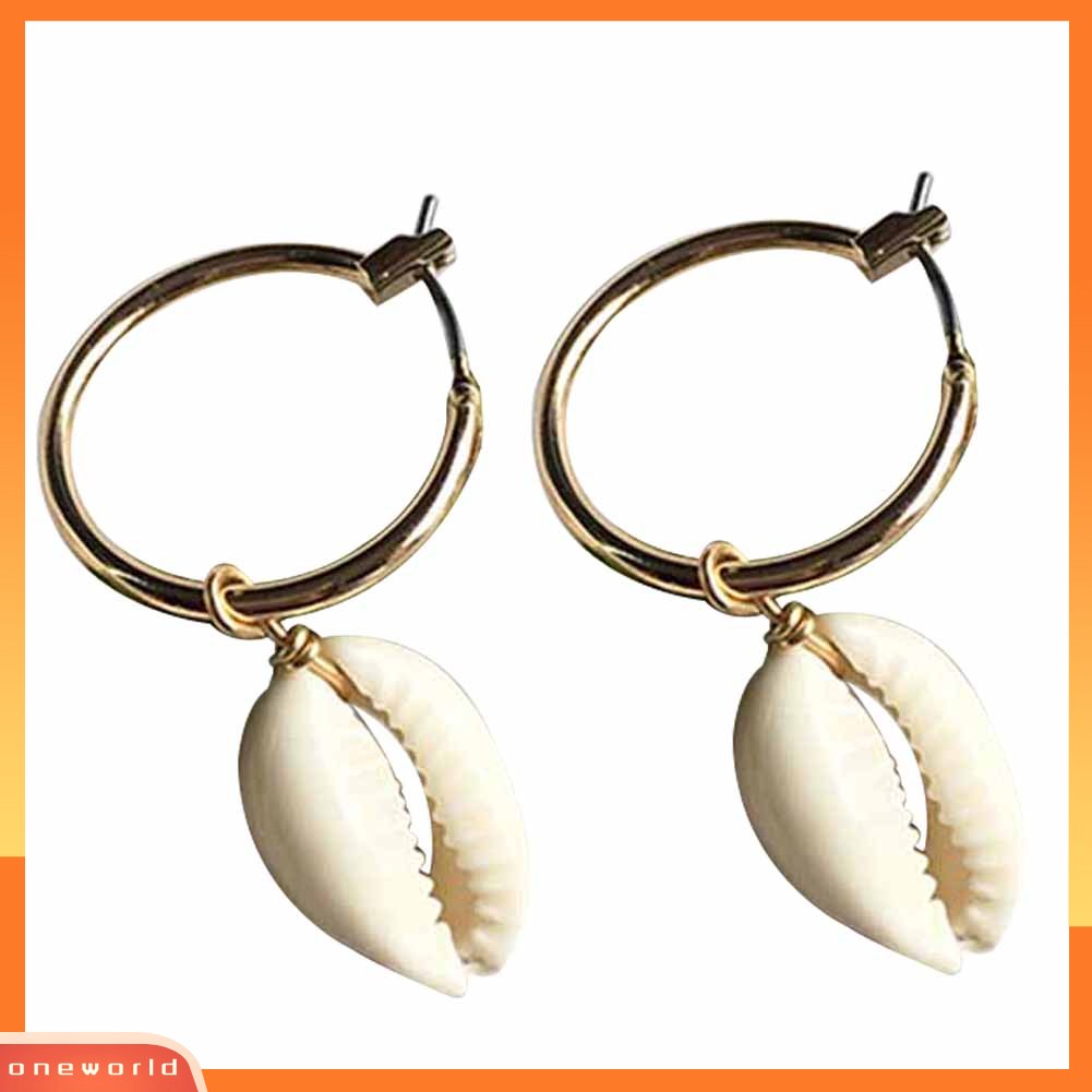 [WOD] Fashion Sea Shell Huggie Anting Wanita Pernyataan Musim Panas Pantai Pesta Perhiasan