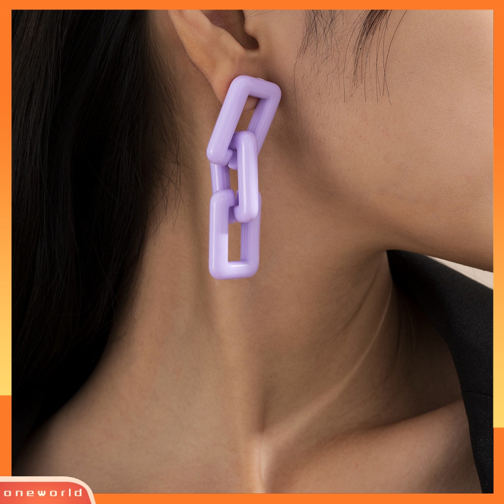 [WOD] Wanita Sederhana Berlebihan Geometri Persegi Panjang Menjuntai Akrilik Ear Stud Earring Hadiah