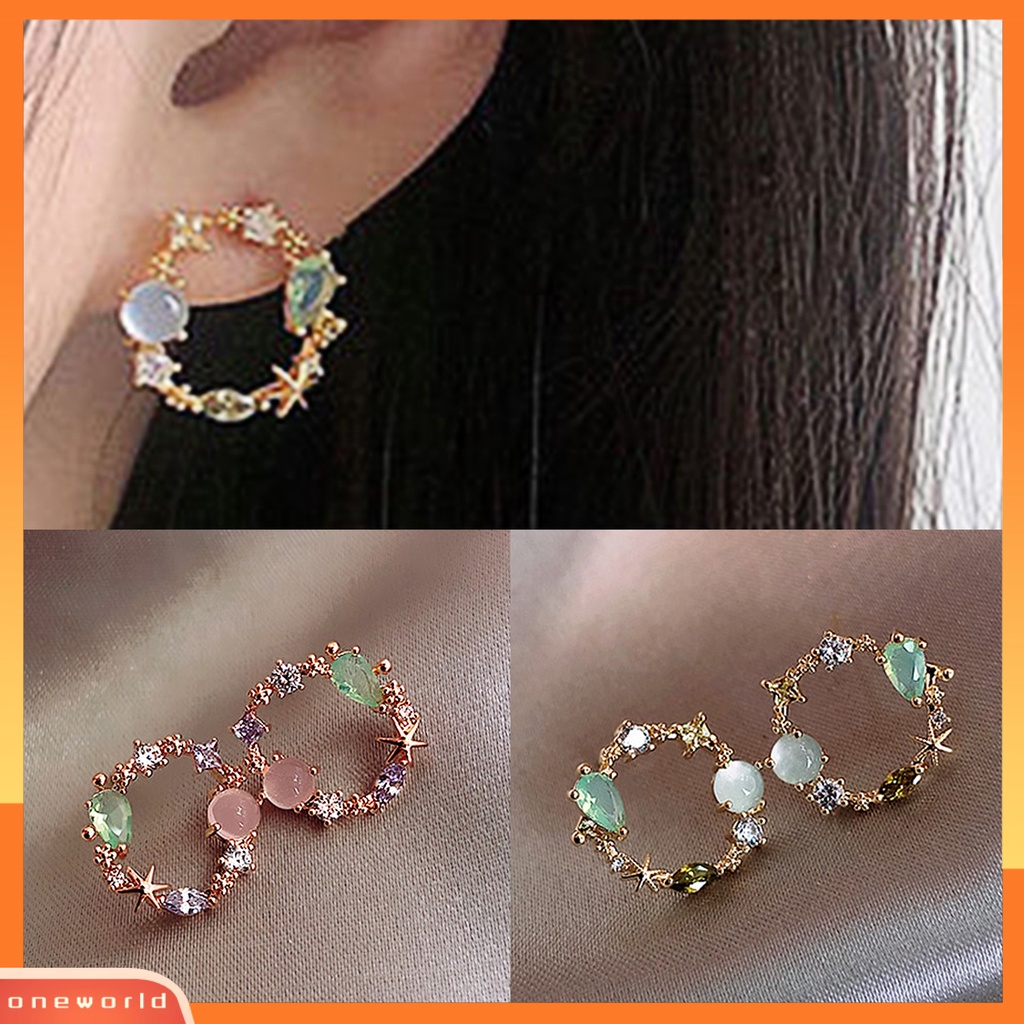 [WOD] 2pcs Ear Stud Anting Tusuk Berlian Imitasi Warna-Warni Lucu Cantik Pink Hijau Untuk Dekorasi