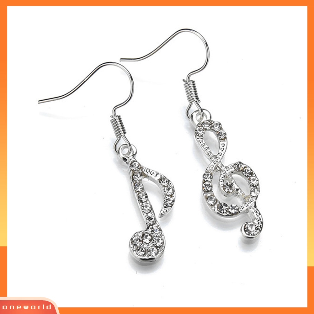 [WOD] Glitter Treble Musik Note Berlian Imitasi Hias Pesona Wanita Asimetris Kait Anting